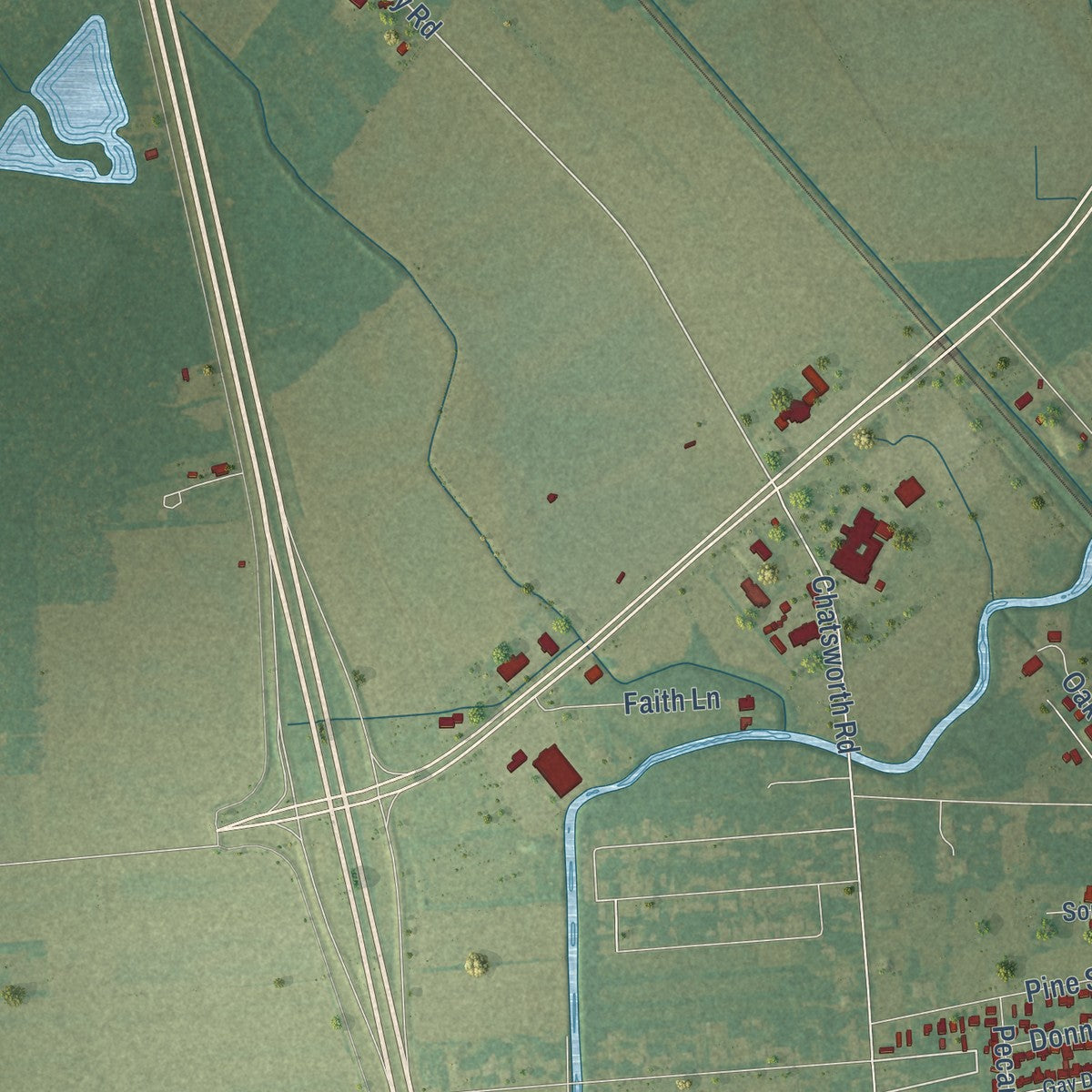 Second close-up of the map of Franklin, Louisiana print showing more streets and buildings