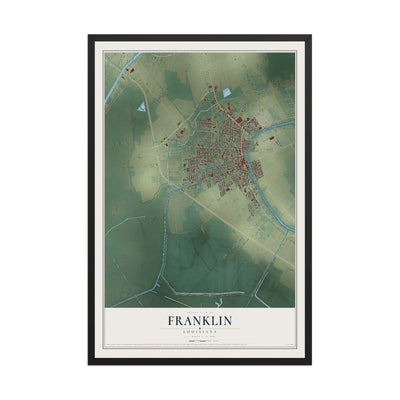 Map of Franklin, Louisiana, 12 x 18 inch print in a black wood frame