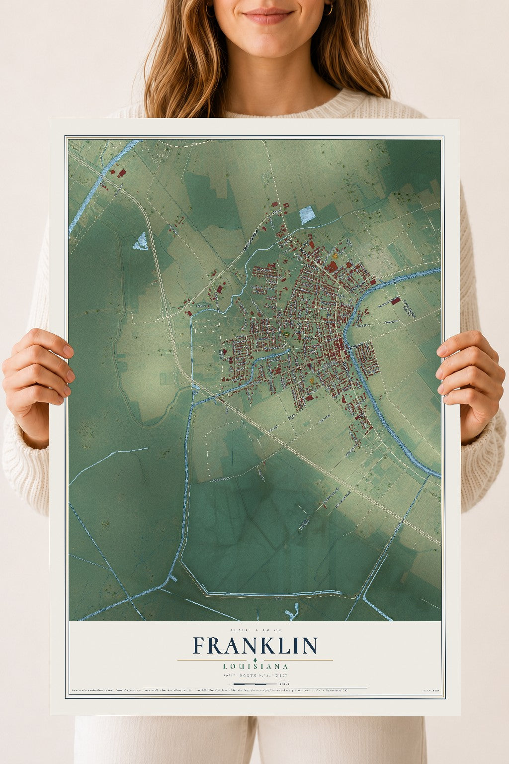 Map of Franklin, Louisiana, 18 x 24 inch unframed archival matte print