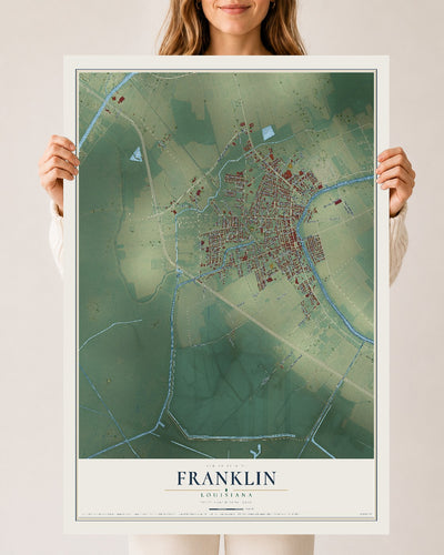 Map of Franklin, Louisiana, 24 x 36 inch unframed archival matte print