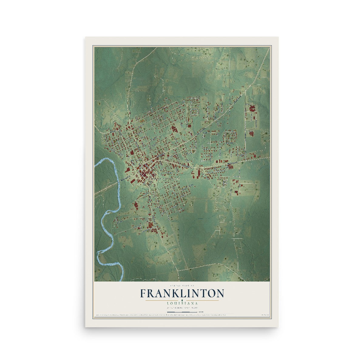 Map of Franklinton, Louisiana, 12 x 18 inch unframed archival matte print