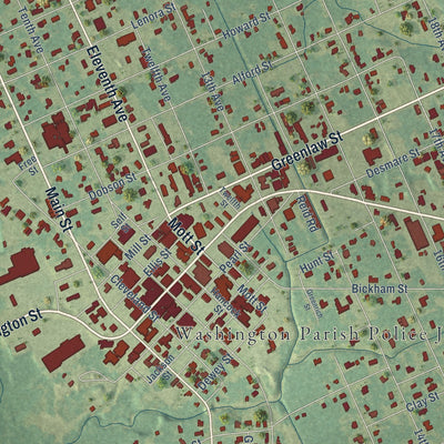 Close-up of the map of Franklinton, Louisiana print showing street and building detail