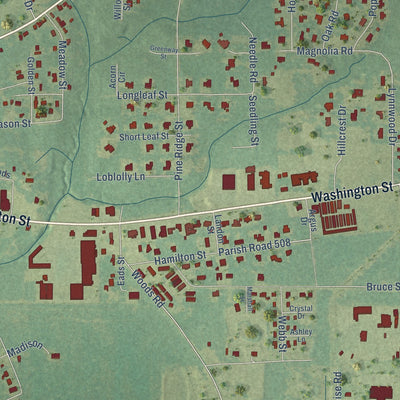 Second close-up of the map of Franklinton, Louisiana print showing more streets and buildings