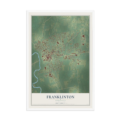 Map of Franklinton, Louisiana, 12 x 18 inch print in a white wood frame