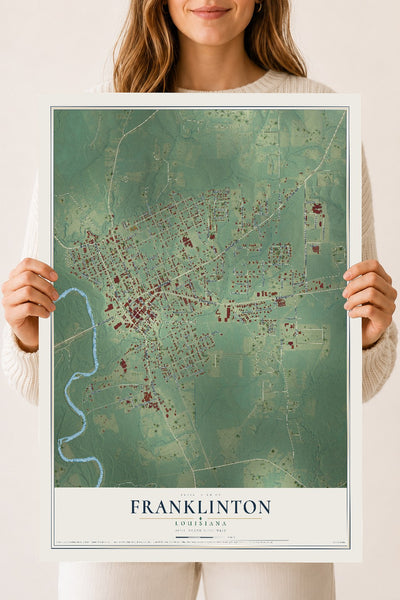 Map of Franklinton, Louisiana, 18 x 24 inch unframed archival matte print