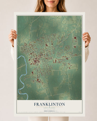 Map of Franklinton, Louisiana, 24 x 36 inch unframed archival matte print