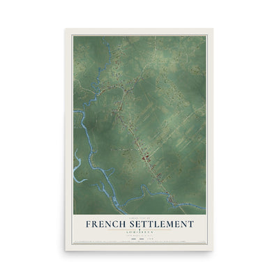 Map of French Settlement, Louisiana, 12 x 18 inch unframed archival matte print