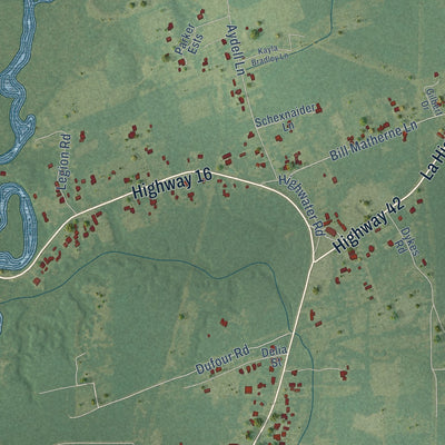 Close-up of the map of French Settlement, Louisiana print showing street and building detail