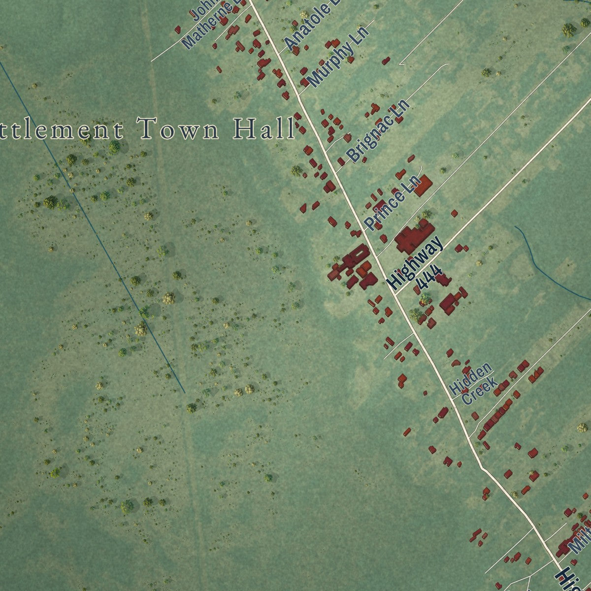 Second close-up of the map of French Settlement, Louisiana print showing more streets and buildings