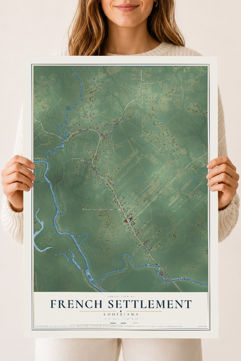 Map of French Settlement, Louisiana, 18 x 24 inch unframed archival matte print