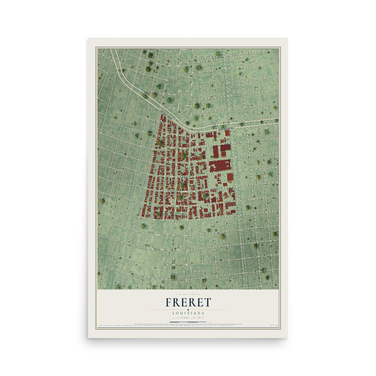 Map of Freret, Louisiana, 12 x 18 inch unframed archival matte print