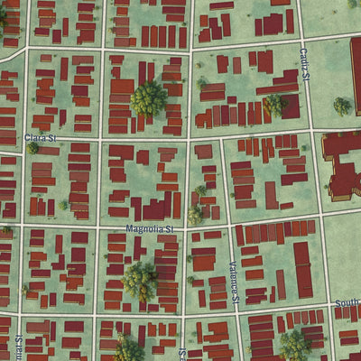 Close-up of the map of Freret, Louisiana print showing street and building detail