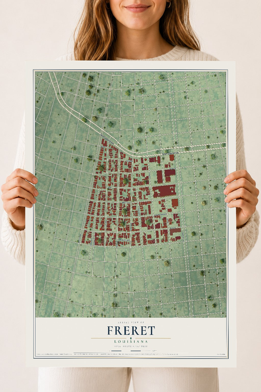 Map of Freret, Louisiana, 18 x 24 inch unframed archival matte print