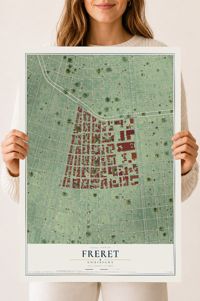 Map of Freret, Louisiana, 18 x 24 inch unframed archival matte print