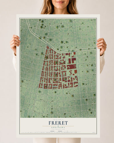 Map of Freret, Louisiana, 24 x 36 inch unframed archival matte print