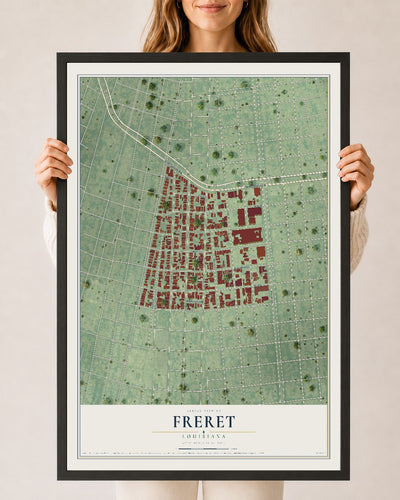 Map of Freret, Louisiana, 24 x 36 inch print in a black wood frame