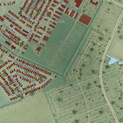 Second close-up of the map of Gardere, Louisiana print showing more streets and buildings