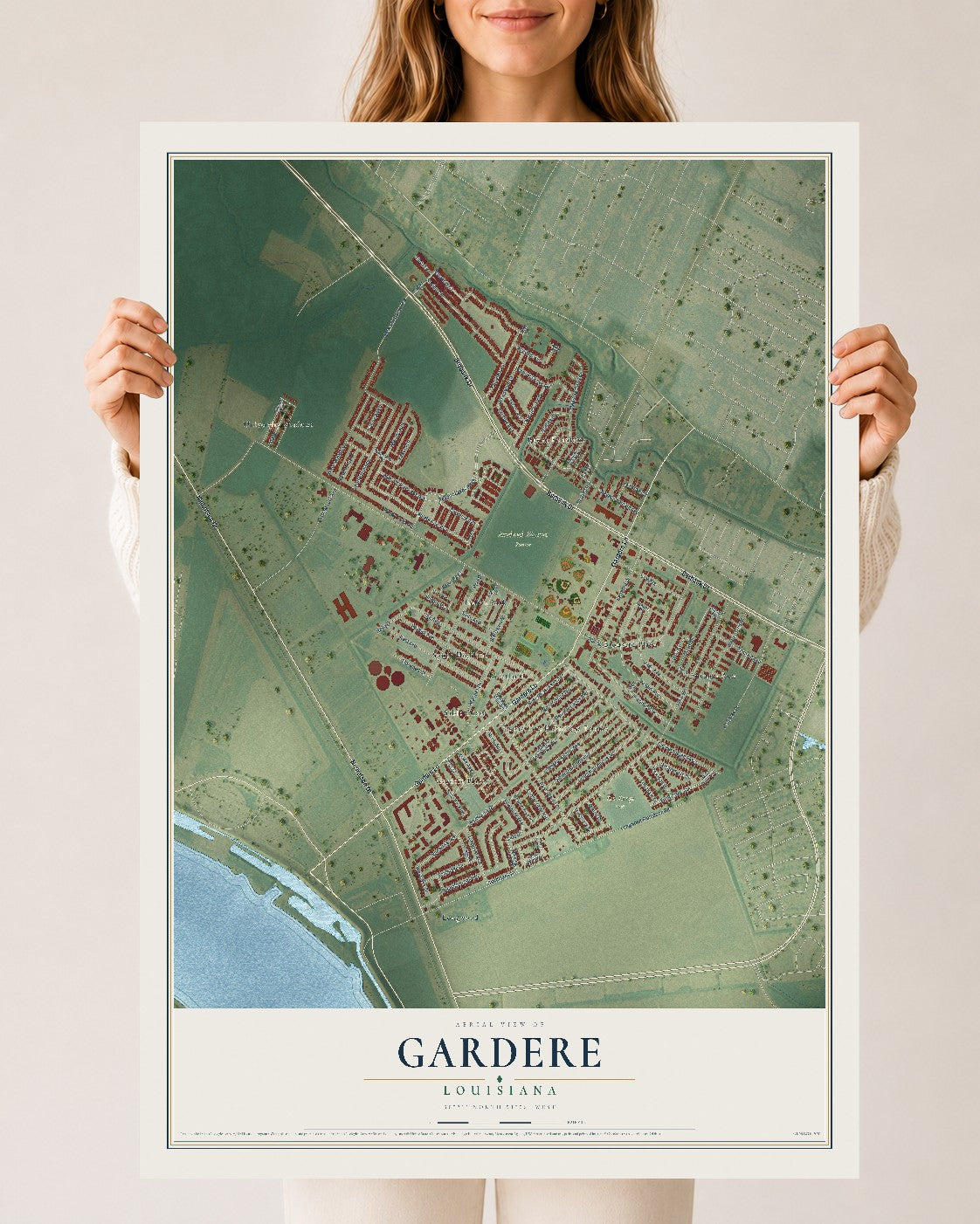 Map of Gardere, Louisiana, 24 x 36 inch unframed archival matte print