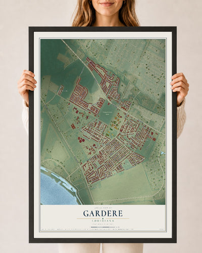 Map of Gardere, Louisiana, 24 x 36 inch print in a black wood frame
