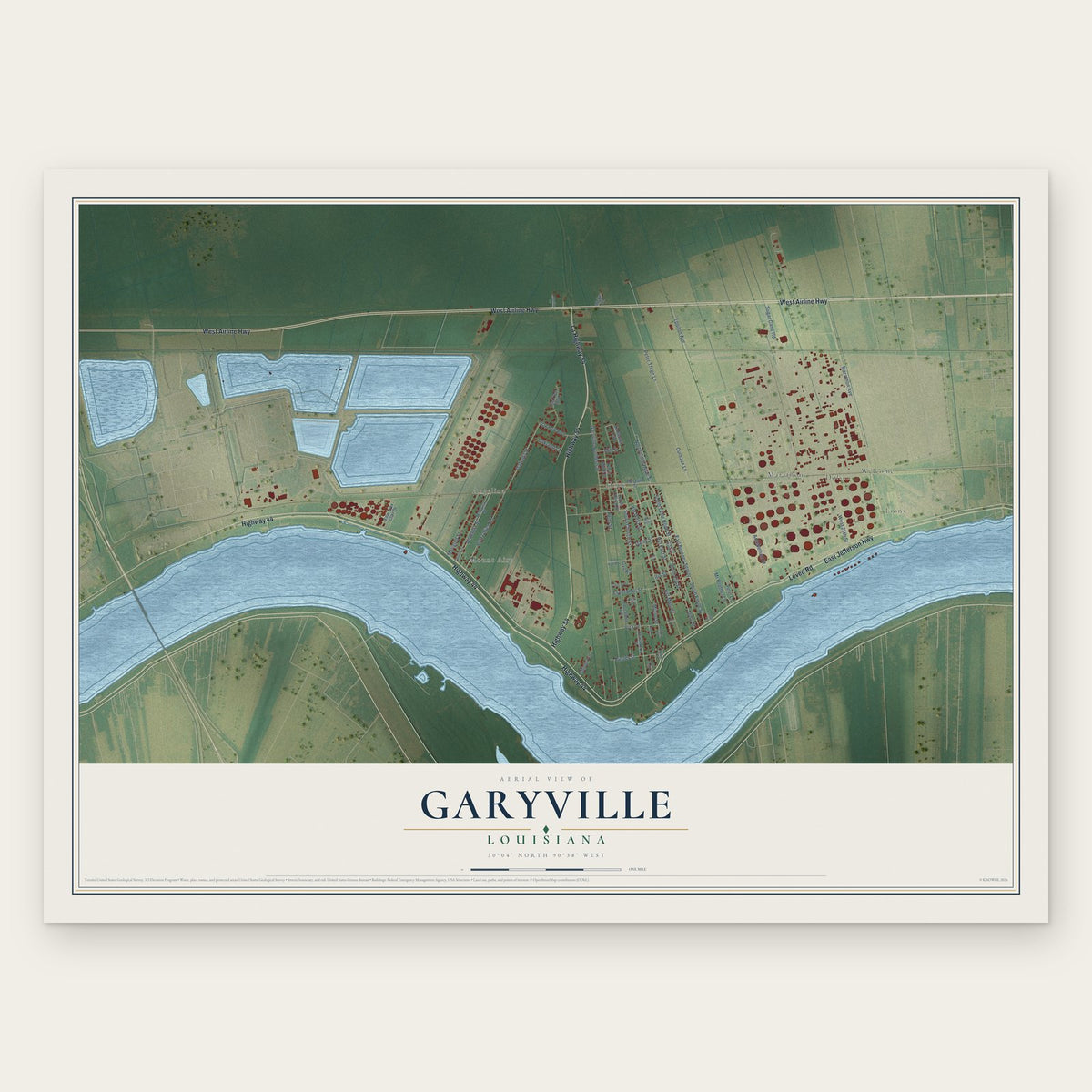 Garyville, Louisiana map print, the full design