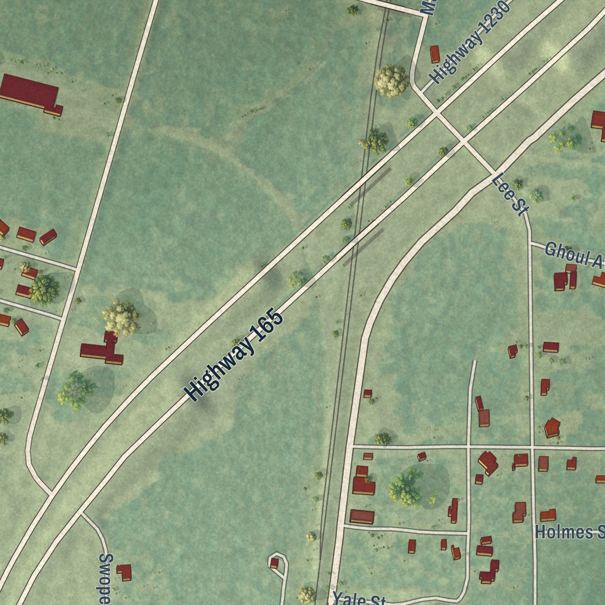 Close-up of the map of Georgetown, Louisiana print showing street and building detail