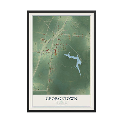 Map of Georgetown, Louisiana, 12 x 18 inch print in a black wood frame