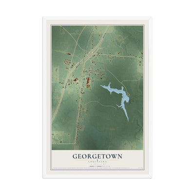 Map of Georgetown, Louisiana, 12 x 18 inch print in a white wood frame