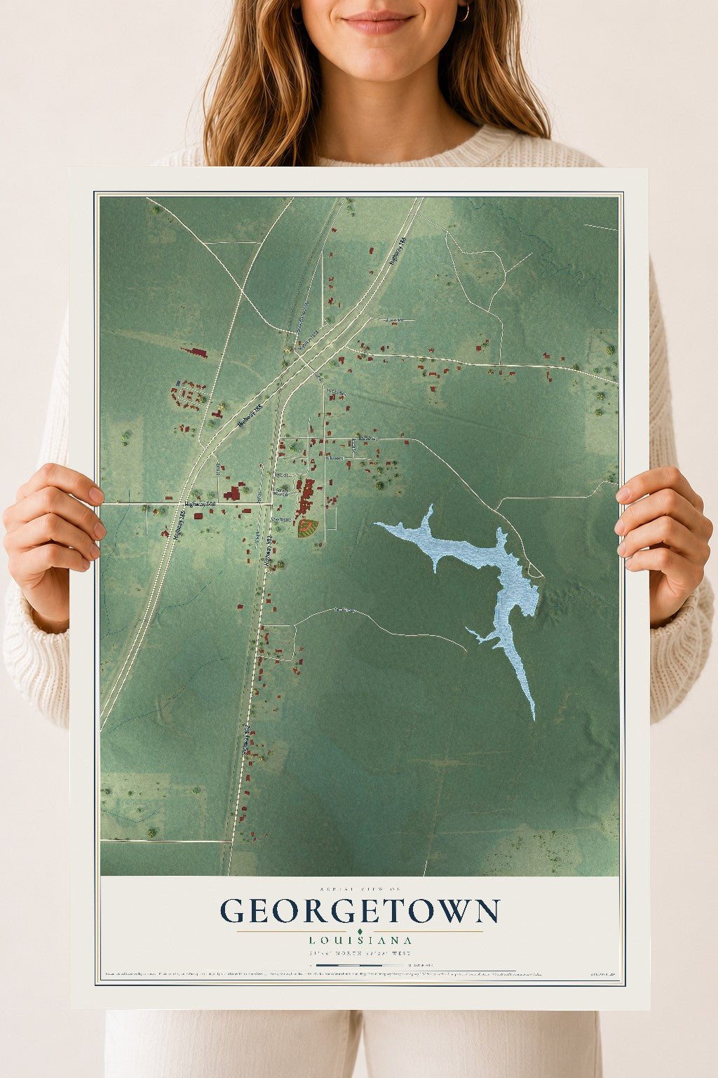 Map of Georgetown, Louisiana, 18 x 24 inch unframed archival matte print