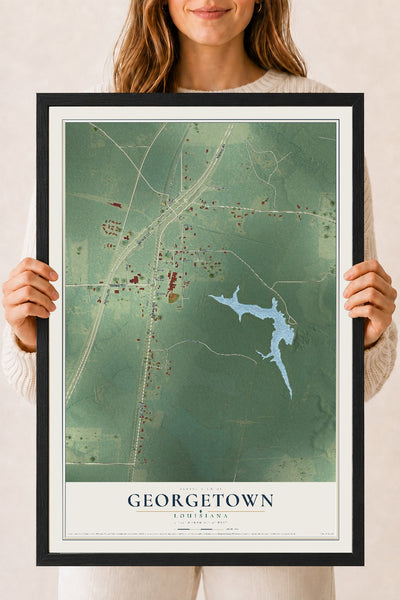 Map of Georgetown, Louisiana, 18 x 24 inch print in a black wood frame