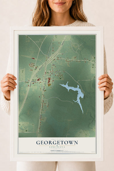 Map of Georgetown, Louisiana, 18 x 24 inch print in a white wood frame