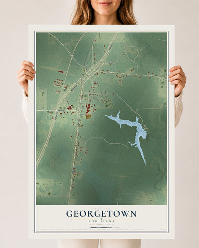 Map of Georgetown, Louisiana, 24 x 36 inch unframed archival matte print