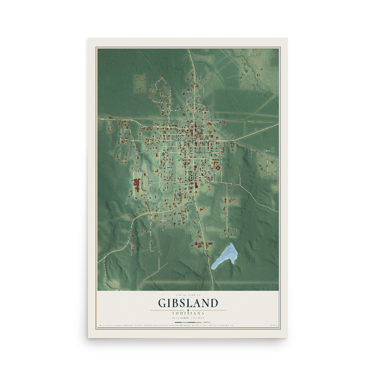 Map of Gibsland, Louisiana, 12 x 18 inch unframed archival matte print