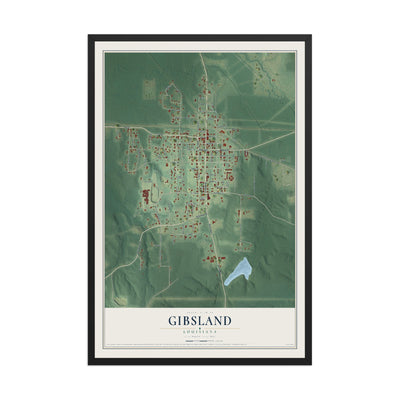 Map of Gibsland, Louisiana, 12 x 18 inch print in a black wood frame