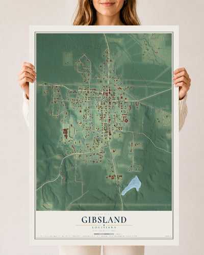 Map of Gibsland, Louisiana, 24 x 36 inch unframed archival matte print