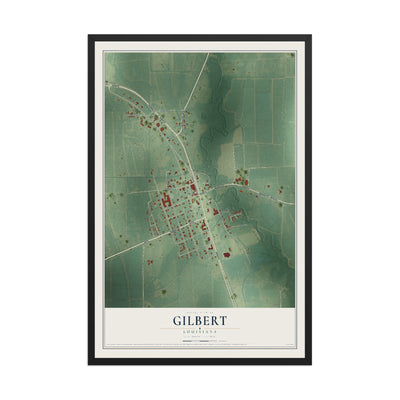 Map of Gilbert, Louisiana, 12 x 18 inch print in a black wood frame