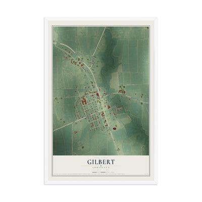 Map of Gilbert, Louisiana, 12 x 18 inch print in a white wood frame