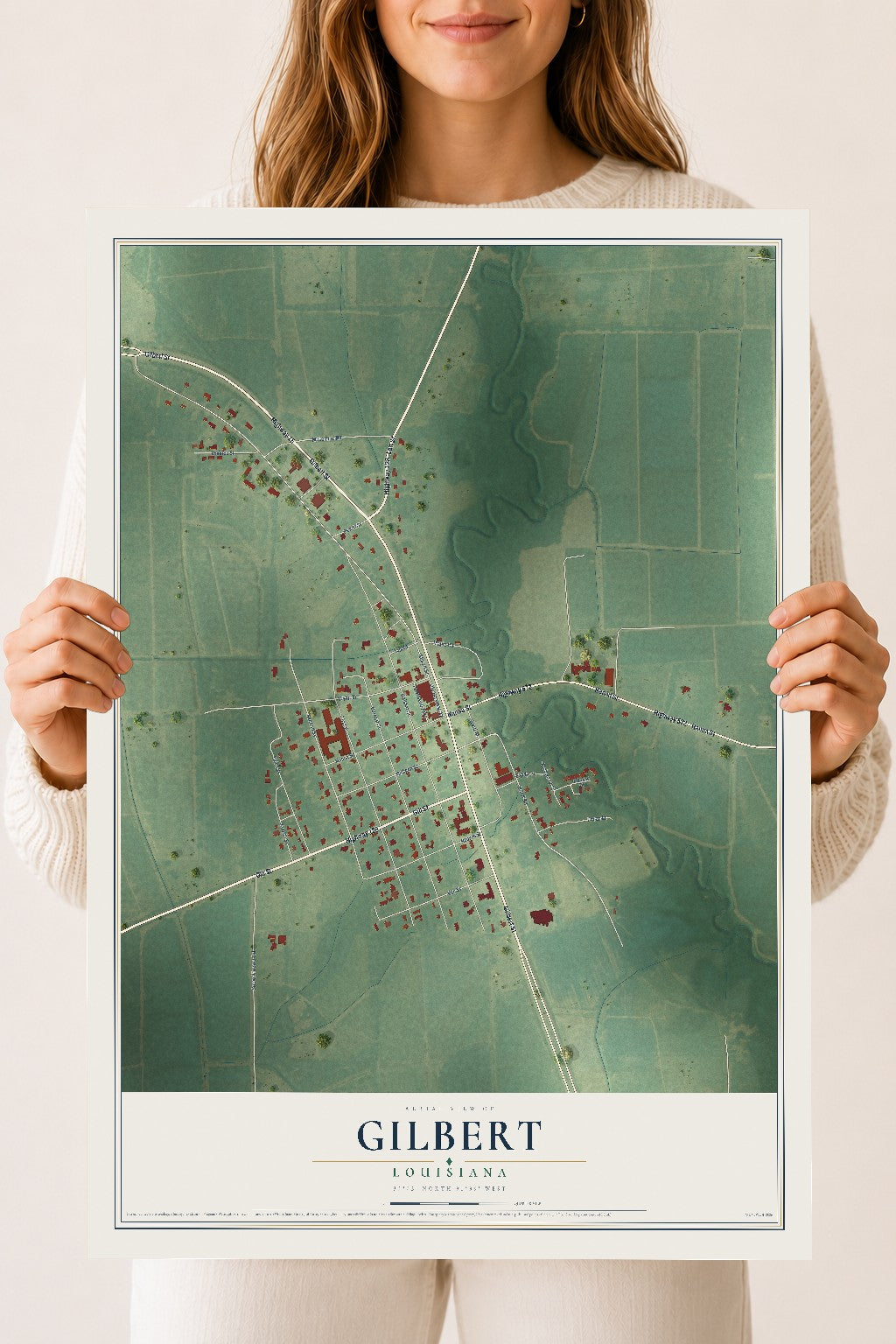 Map of Gilbert, Louisiana, 18 x 24 inch unframed archival matte print