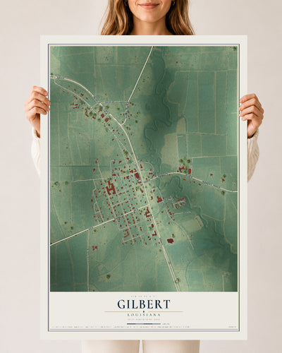 Map of Gilbert, Louisiana, 24 x 36 inch unframed archival matte print
