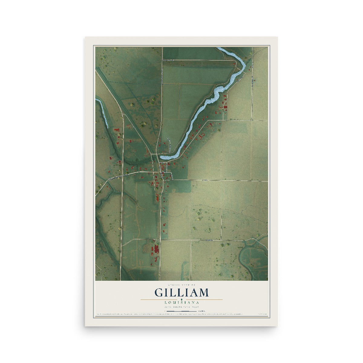 Map of Gilliam, Louisiana, 12 x 18 inch unframed archival matte print