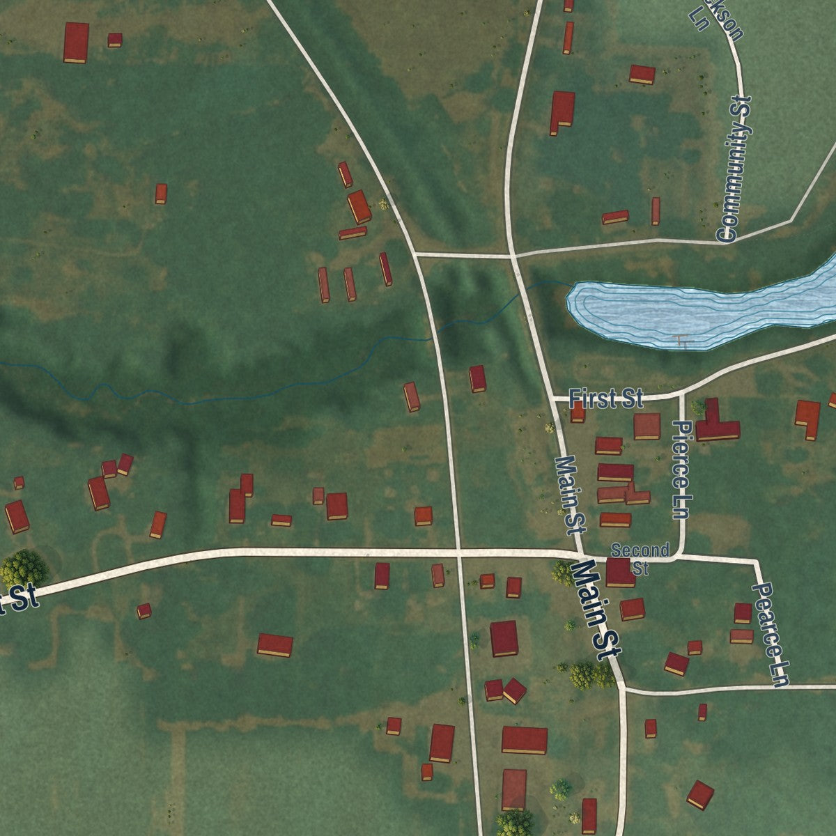 Close-up of the map of Gilliam, Louisiana print showing street and building detail