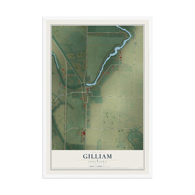 Map of Gilliam, Louisiana, 12 x 18 inch print in a white wood frame