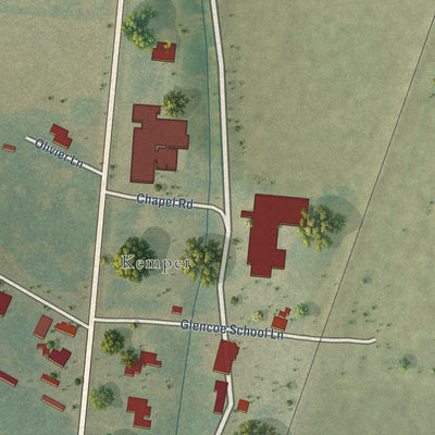 Close-up of the map of Glencoe, Louisiana print showing street and building detail