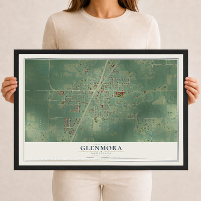 Map of Glenmora, Louisiana, 12 x 18 inch print in a black wood frame
