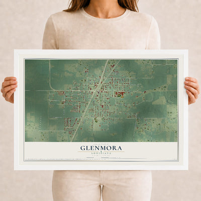 Map of Glenmora, Louisiana, 12 x 18 inch print in a white wood frame