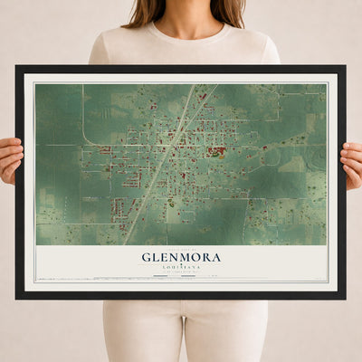 Map of Glenmora, Louisiana, 18 x 24 inch print in a black wood frame