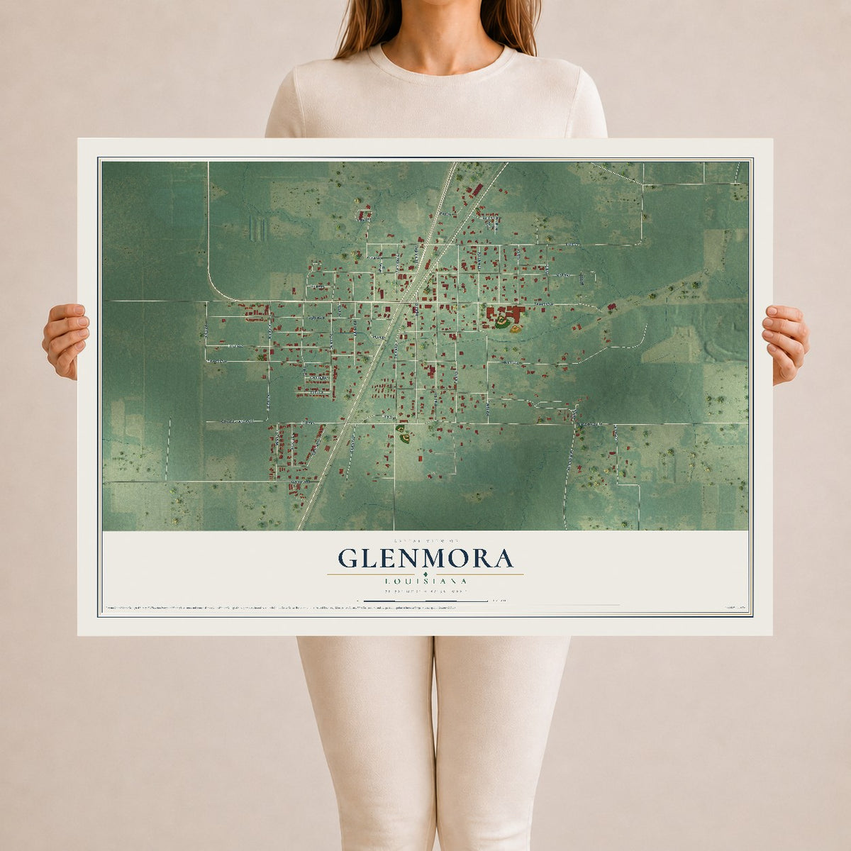 Map of Glenmora, Louisiana, 24 x 36 inch unframed archival matte print