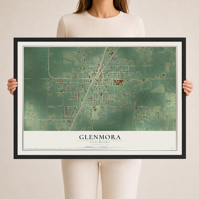 Map of Glenmora, Louisiana, 24 x 36 inch print in a black wood frame