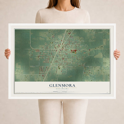 Map of Glenmora, Louisiana, 24 x 36 inch print in a white wood frame