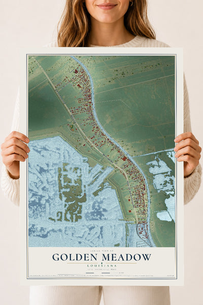 Map of Golden Meadow, Louisiana, 18 x 24 inch unframed archival matte print