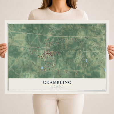 Map of Grambling, Louisiana, 18 x 24 inch unframed archival matte print
